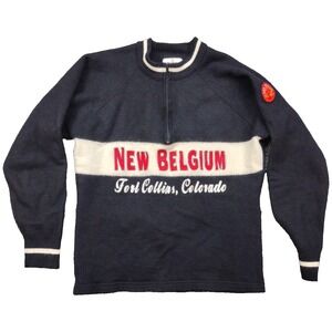 New Belgium Brewing Sweater Mens L  100% Merino Wool Casual Cycling Pockets 90'S